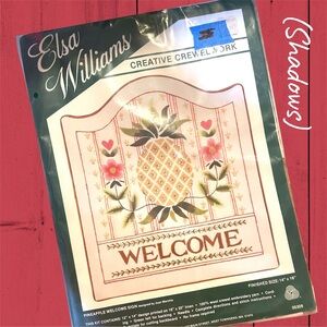 NEW VTG Elsa Williams Unopened Crewel Kit PINEAPPLE WELCOME SIGN   Wool & Linen